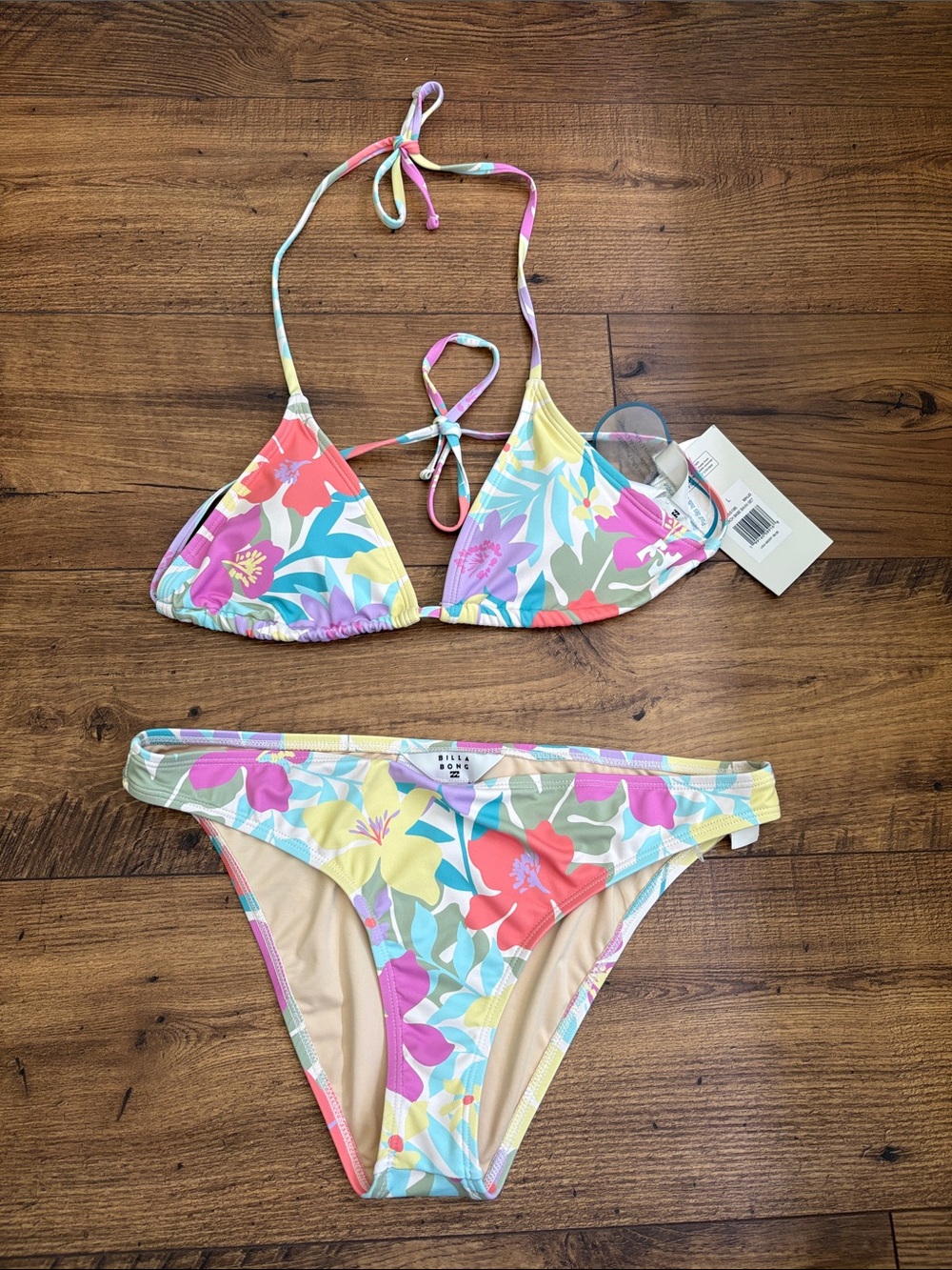 Billabong Pastel Floral Triangle Bikini in Pink, Yellow & Mint
